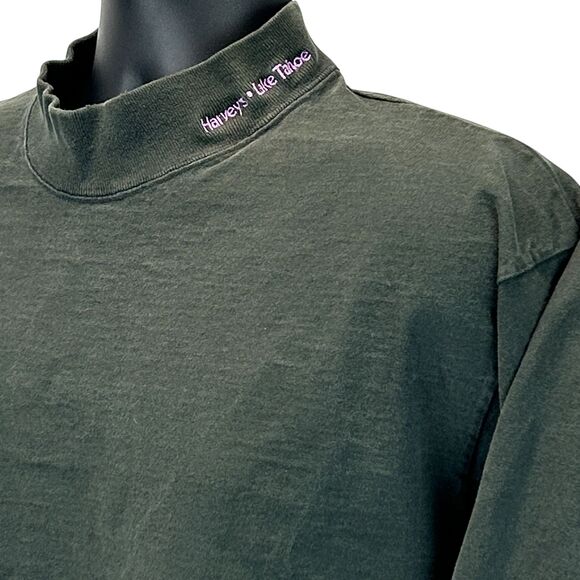 Vintage Harveys Lake Tahoe Hotel Casino T Shirt Mens X-Large Mock Neck LS Black - Picture 1 of 8